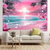 Summer Illusion Beach Tapestry Powder Sand Star Twinkle Neon Palm Wave Surge Living Room BB Room Decoration 100X70CM
