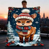1 vnt. Žiemos elnio lauko personalizuotas flanelės pledas, minkštas, lengvas personalizuotas flanelės pledas, skaitmeninė spauda, 75X95CM