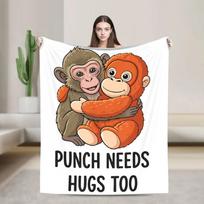 Monkey Punch Cute Macaque Orangutan Plush Blanket Winter Warm Cozy Flannel Throw for Girls Bedspread Cover 75X95CM