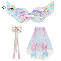 Fallen Angel Costume Accessories Feather Wing for Kids Girls, Colorful Elf Wings Carnival Birthday Party, Fairy Cosplay, Halloween, Performance S