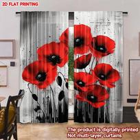 Black graffiti with red poppy pattern Print Drapes Room Darkening Window Curtains for Home Decor,Rod Pocket Blackout Curtains 60×150cm