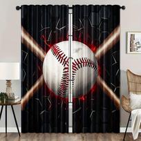 2pcs Baseball Bat Print Window Curtains - Black & Red Sports theme Window Drapes with Rod Pocket for Bedroom, Living Room, Offic 60×150cm