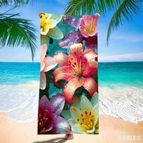 Lily Flower Beach Towel - Quick Dry Microfiber with Water Droplet Print, Soft Sand Free Blanket for Summer Vacation & Pool 50x100cm brown