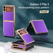 Paprastas odinis dėklas, skirtas „Samsung Galaxy Z Flip 3 Phone Shell Z Flip“ sulankstomas ekranas, galvanizuojamas „viskas įskaičiuota“, dėklas nuo kritimo Galaxy Z Flip 3 violetinė