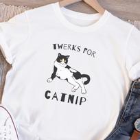 Twerks for Catnip Tuxedo Cat T-Shirt, Funny Cat Lover Tee XL