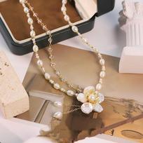 OS Natural Freshwater Pearl Flower Necklace for Women Wedding Bridal Engagement Party Pearl Floral Necklace Dainty Jewelry 40+3cm auksas