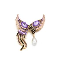 Weiman Purple Bird Phoenix Tail Brooches Luxury Women Fashion Rhinestone Crystal Gold Plated Alloy Customize Designer Brooch Pin XD825502 auksas