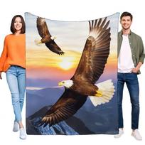 Vibrant Eagle Blanket with Bold Bald Eagles in Flight over Mountain Landscape at Sunset, Large Soft Throw for Couch Bed, Perfect Size: 75*100cm, Weight: 230 GSM