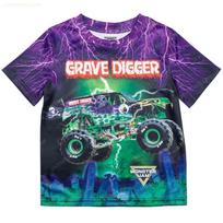 Monster Jam Grave Digger Kids T-Shirt, All-over Monster Truck Print, Short-Sleeve T-Shirt, Breathable Casual Top, Suitable for Boys' Everyday Wear 100 balta