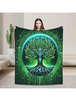 Vibrant Digital Tree Flannel Blanket – Soft, Warm, Lightweight, Machine Washable,All-Season Comfort for Bedroom,Dorm,Car,Outdoor Size: 75*100cm, Weight: 230 GSM