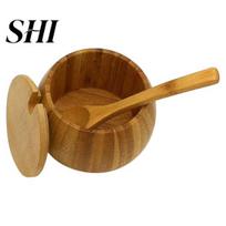 Bamboo Handmade Kitchen Ingredients Seasoning Salt Spice Jar with Lid Spoon