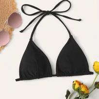 Women Solid Color Lace Up Bikini Top Swimwear For Beach Swimming S juoda