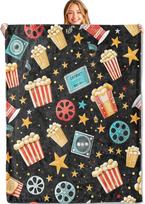 Popkornų filmavimo ritės ir žvaigždžių metamas pledas – itin minkštas, jaukus, lengvas flanelinis, filmų vakaro pledai – dovanos vaikams 75X95CM
