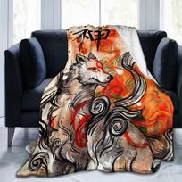 Okami Amaterasu Itin Minkštas Mikro Flanelės Antklodė Japoniška Lapės Mėtoma Antklodė Sofai Lovai Svetainei Gyvūnų Tematikos Antklodė 75X95CM