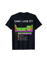 Can I Lick It Periodic Table T Shirt Men Women Periodic Table T-shirt Casual Chemistry Teacher Tshirt Round Neck Short Sleeve M juoda
