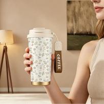 Coffee Mug 532ml Bunny Moon Floral Element Lanyard Insulated Cup Heat Proof Travel Cup Car Cup Gift Cup Hot Cold Cup Coffee Mug 532ml