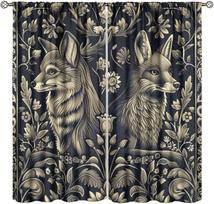 Vintage William Morris Blackout Curtains, Rustic Forest Abstract Country Fox Flower Window Drapes, for Bedroom Living Room 42  W 60×150cm