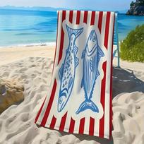 Vintage Nautical Beach Towel Quick Dry Microfiber Fashion Sardine Print Large Swim Camping Towel Ocean Theme Summer Vibes 50x100cm