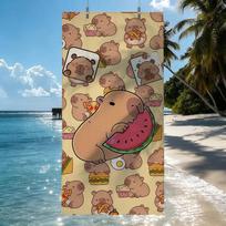 Minimalist Capybara with Orange Print Beach Towel Microfiber Quick Dry Lightweight Absorbent Towel for Trendy Beach Use 50x100cm