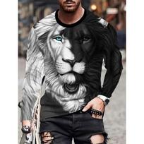 Black And White Lion Print Long Sleeve T-shirt Spring Autumn Men's Daily Casual Long Sleeve Top Street Fashion Long Sleeve Top S