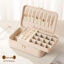 High-End Double-Layer Jewelry Box with Lock - Multi-Compartment Storage for Necklaces, Earrings, Rings 25*17*8.5cm abrikosas