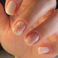 24 Pcs Glossy Press On Nail Short Square False Nail Sweet Flowers Stick On Nail French Tip Artificial Nail 1
