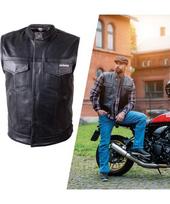 Leather Motorcycle Vest W-TEC Delasola - Juoda