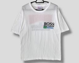 Rare Vintage 80s Ayrton senna Marlboro BOSS mens fashion T-Shirt collectible world championship racing team motorsport tee medium XL