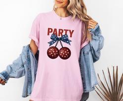 Disco Balls Party T-Shirt, Sparkling Disco Balls Blue Ribbon Graphic Tee, Comfort Colors 1717 Patriotic Top XL