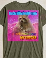 I May Be Filled With Rage Raccoon Shirt, Funny Quote Graphic Tee, Humorous Raccoon Lover Gift, Sarcastic Animal Tee, Quirky Rage T-Shirt M