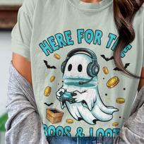 Here for the Boos Loots T-Shirt, Stardew Valley Shirt, Cozy Gaming, Gamer T-Shirt, Gen Z Millennial Gift, Video Game Shirt, Gamer Girl Tee S