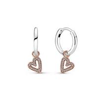 Pandora Blizgantys Rankomis Dažyti Širdies 925 Sidabro Auskarai Moteriški auskarai 280090C01 Silver/Rose Gold,One Size