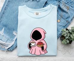 Lovable Grim Reaper Shirt Coffee Occult Gift Women Manga Tee Death Harvester T-Shirt Java Fan Anime Tshirt Magical Graphic Sketch Fruit Tart 4XL