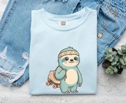 Sloth Roller Skate Shirt Animals Retro Gift Women Cute Tee Sloth Roller Skater T-Shirt Animal Fan Cartoon Tshirt Vintage Graphic Hand Drawn 4XL
