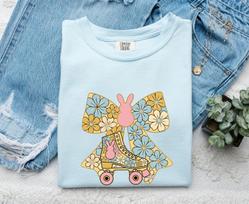 Roller Skate Bunny Shirt Easter Garden Gift Women Leaf Tee Bunny T-Shirt Easter Fan Foliage Tshirt Yard Graphic Antiqued Knot Tshirt S