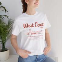 West Coast Surf T-Shirt, Ocean Graphic Tee, Beach Vibes Unisex Top, Coastal Summer Shirt, Vintage Surfboard Graphic M