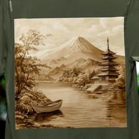 Sepia Japanese Landscape T-Shirt | Mount Fuji Pagoda Graphic Tee | Vintage Nature Zen Art Shirt S