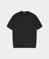 Vibrante Summer Washable Ribbed Henley Neck Knit - Black Black/S