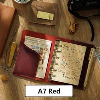 AIGUONIU Vintage Genuine Leather A7 Notebook Binder Magnetic Daily Planner Journal Sketchbook for Drawing Stationery Rings for (Red,145mm*105mm*20mm&A7) raudona