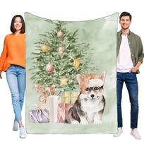 Cute Corgi Dog Blanket Soft Cozy Throw for Home Decor, Perfect for Christmas Gifts, Lightweight Warm Blanket for Sofa and Bed, I Size: 75*100cm, Weight: 230 GSM