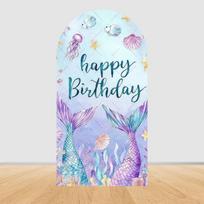 Mermaid Theme Birthday Arch Cover Photography Backdrops Jellyfish Shell Coral Girls Birthday Party Portrait Decor Backgrounds 1.6x3.9ft (50x120cm)