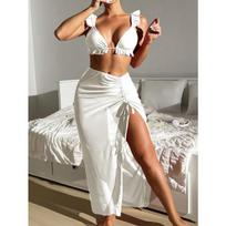 Women Sexy Ruffled Edge Three Piece Bikini Swimsuit With Beach Pants S balta
