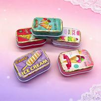 Retro Metal Storage Tin with Sealed Lid Lovely Ice Cream Print Mini Organizer for Jewelry Earrings Necklace Home Storage ONESIZE