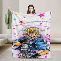 Jojo Anime Cozy Soft Flannel Blanket, Popular Cartoon Character Warm Throw Blanket For Living Room,Gifts for Fans,Friends, Girls Size: 75*100cm, Weight: 230 GSM