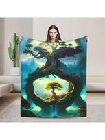 Vibrant Tree Pattern Flannel Throw Blanket - Soft, Warm & Lightweight | Machine Washable | Perfect for Bedroom, Dorms, Cars Size: 75*100cm, Weight: 230 GSM