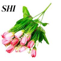 Imitated 1 Bouquet 15 Heads Artificial Flower Faux Silk Simulation Fake Tulip Bud Plant for Wedding Party Home Decor rožinė