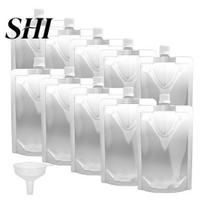 Stand Up Pouch 10 Pcs Liquid Food Grade Leak Proof with Screw Spout Bag Cap Concealable Fluid Bags Funnel for Outdoors Packaging 200ML