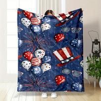 Patriotic Balloon Firework Blanket Bedroom Blanket for Livingroom Couch Lunch Break Soft Throw for Friend's Festival Gift 75X95CM