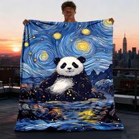 1 vnt. Panda naktinio dangaus pledas Poliesterio pluoštas, lengvas flanelis, minkštas ir šiltas, visų sezonų naudojimui lauke, stovyklavimui 75X95CM
