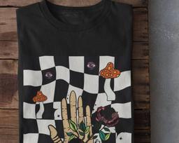 Mushrooms and Eyeballs T-shirt, Surf Skate Tshirt, Trippy Skateboard 90s Clothing, Unisex T-shirt, Grunge Clothing, Alernative Skate Tee 3XL